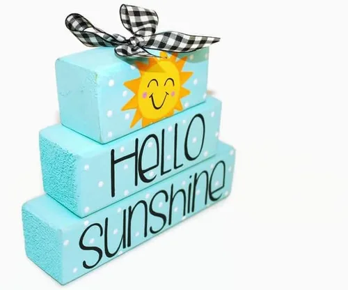 Vista 3 de Hello Sunshine' Wooden Block Shelf Sitter Stack Signs