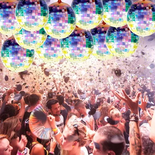 Vista 5 de Globos de discoteca, 6 globos de bola de discoteca arcoíris, decoraciones de bola de discoteca 4D de 22 pulgadas, decoraciones de fiesta