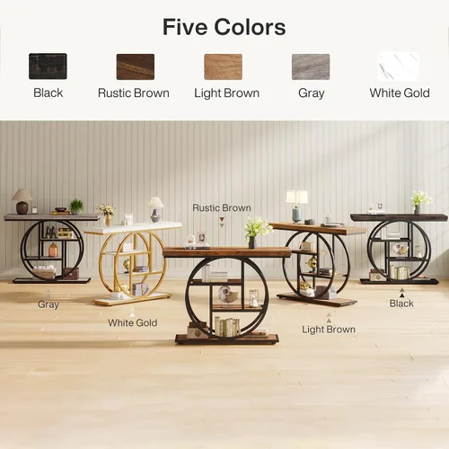Vista 7 de Tribesigns Mesa de Consola de 41.3", Mesa Industrial de 4 Niveles para Sofá Mesa de Entrada con Base Circular, Mesas de Acento de Madera Estrechas