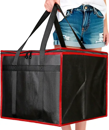 Vista 11 de Bodaon Bolsa de entrega de pizza aislada, 16 x 16 x 14 pulgadas, bolsas calentadoras de pizza para llevar caliente, bolsa de entrega comercial Negro