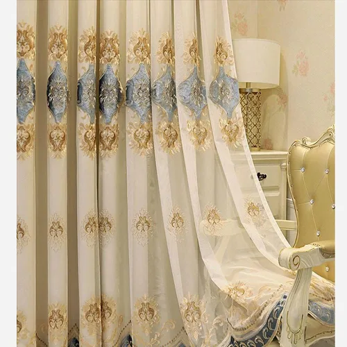 Vista 11 de Amidoudou 1 par de cortinas europeas de doble capa con cortinas transparentes para sala de estar, dormitorio, cortinas opacas bordadas de lujo Beige