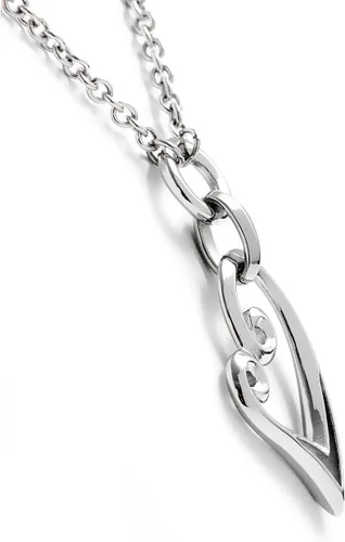 Vista 3 de Controse Collar de corazón de acero inoxidable 316L plateado con colgante de corazón de 20 a 22 pulgadas, cadena ajustable, Acero inoxidable