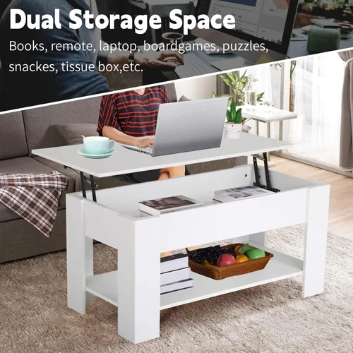 Vista 6 de Mesa de centro elevable con compartimento oculto y almacenamiento, mesas de centro elevables de madera moderna para sala de estar y sala