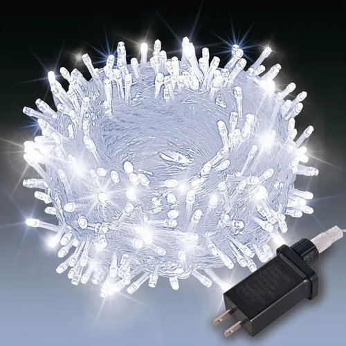 Vista 10 de Etinga Guirnalda de 100 luces LED rojas de 33 pies, luces de hadas enchufables con 8 modos de iluminación, luces decorativas impermeables