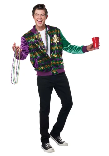 Vista 2 de Chaqueta Bomber Varsity de Lentejuelas y Terciopelo para Adultos para Mardi Gras Multicolor