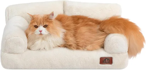 Vista 2 de Hollypet Cama de Felpa Esponjosa para Perros y Gatos, Sofá Cama Suave y Calmante para Gatos y Perros Pequeños y Medianos, Beige