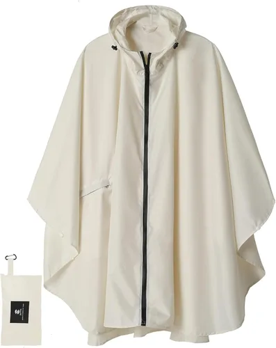 Vista 18 de SaphiRose - Poncho de lluvia unisex impermeable con capucha para mujeres adultas con bolsillos A-negro-blanco
