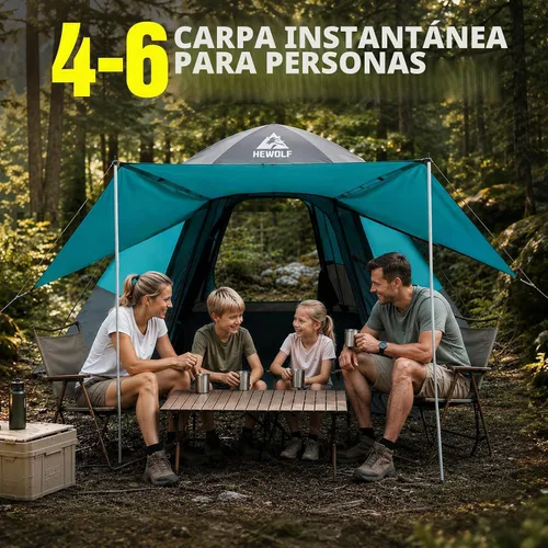 Vista 7 de Hewolf 2/3/4 Person Camping Tent - Instant Pop Up Waterproof 2 Doors Tent with Easy Setup 3-Season Hexagonal Dome Design for Family, Hiking &