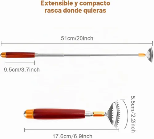 Vista 4 de Rascador de espalda para mujeres y hombres extensible con rodillo Rojo oscuro