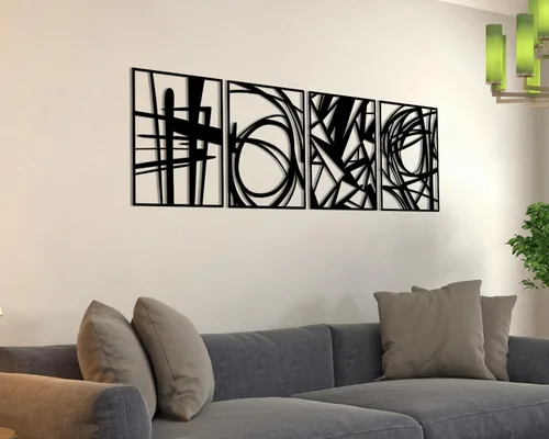 Vista 3 de Creoate Decoración de pared de metal negro, arte abstracto moderno para pared, esculturas de pared 3D, arte de pared de metal negro para sala