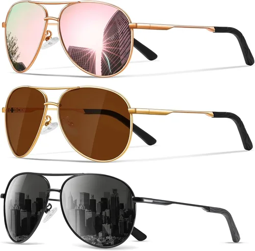 Vista 10 de Gafas de sol polarizadas aviador para hombre y mujer Marco A1-Negro Lente Gris