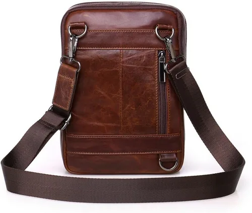 Vista 5 de Bolsa de hombro pequeña de cuero para hombre, bolsa cruzada de viaje para negocios, bolsa cruzada para teléfono, cartera para campamento, mochila