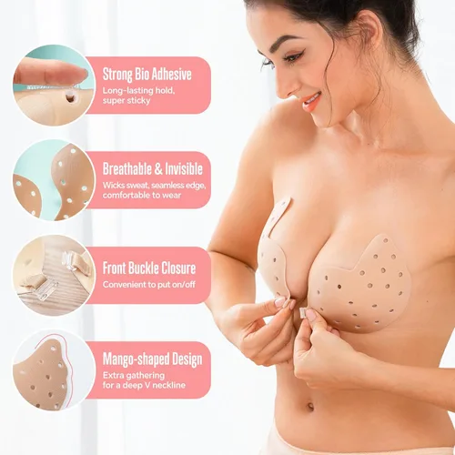 Vista 4 de Sujetadores adhesivos para mujer, brasier sin costuras, brasier adhesivo para pechos para mujer, sujetadores sin tirantes con cubierta de pezón