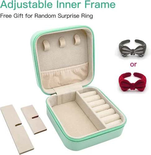 Vista 2 de KIQIONE Caja organizadora de joyas pequeña estuche de joyería de viaje para niñas y mujeres anillo de almacenamiento colgante aretes collar pulsera