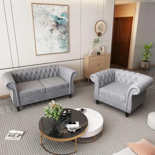 Vista 19 de AVZEAR Juego de sofá modular de 2 piezas para sala de estar, sofá tapizado, moderno juego de sofás estilo con botones acolchonados, sofá Beige