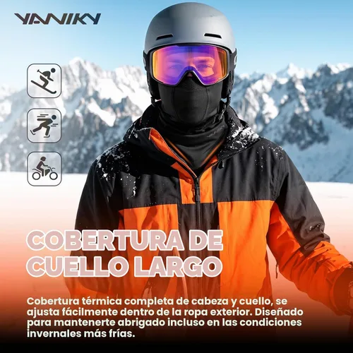 Vista 6 de YANIKY Pasamontañas de invierno para hombres y mujeres, máscara facial Negro