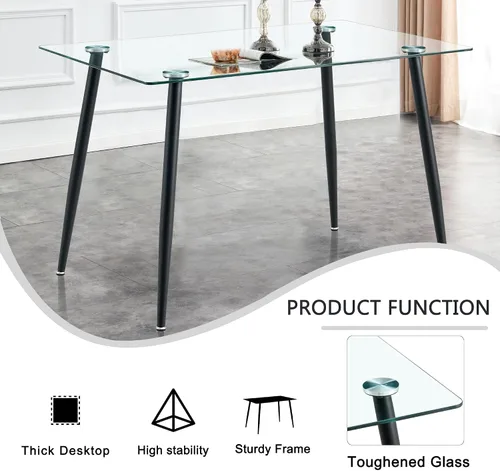 Vista 6 de Baysitone Juego de mesa de comedor de cristal de 51 pulgadas para 4, juego de 5 piezas de comedor moderno, mesa de cocina rectangular de vidrio