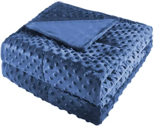 Vista 2 de ALANSMA Manta con peso reversible para todas las estaciones, terciopelo de lujo, cálida y fresca, manta con peso azul de 5 libras para adultos