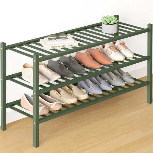 Vista 68 de Smiry Zapatero de bambú para armario, organizador de zapatos de madera de 3 niveles, estante apilable de almacenamiento de zapatos de madera