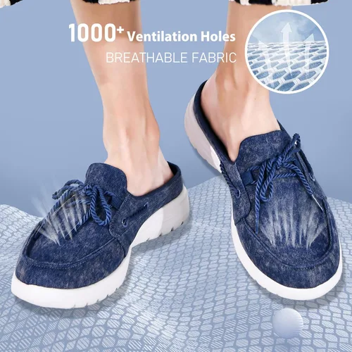 Vista 5 de Buyrew Pantuflas para mujer, cómodas, de lona de punto, con soporte de arco, transpirables, pantuflas de casa