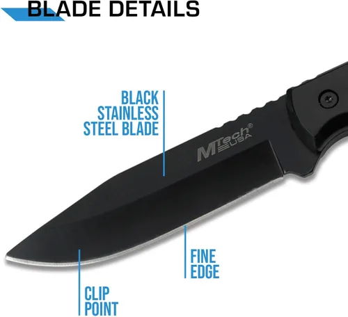Vista 3 de MTech USA MT-20-35 cuchillo de hoja fija, con hoja de punta caída negra, mango de plástico, 8 pulgadas en total