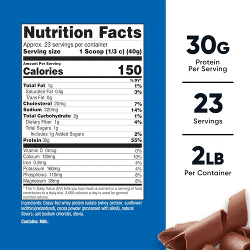 Vista 2 de Nutricost Proteína de suero de leche alimentada con pasto (chocolate) 2 libras, sin OMG, sin gluten, sabores naturales