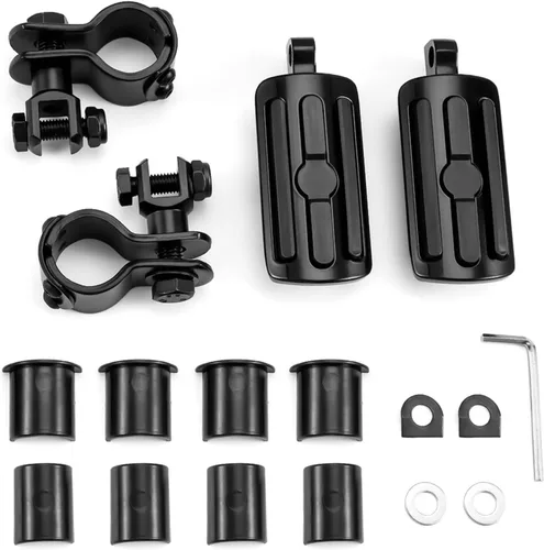 Vista 5 de Estriberas para motocicleta de 1 a 1 1/3 pulgadas con protector de motor, estriberas para Harley Honda, Suzuki, Yamaha (negro)