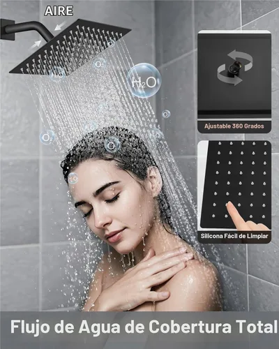 Vista 4 de Aolemi - Sistema de ducha con cabezal de lluvia y portátil, 8 pulgadas, negro mate