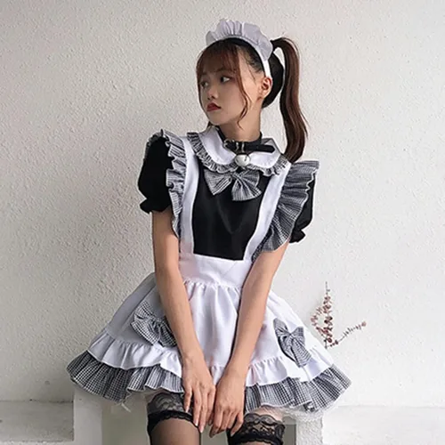 Vista 5 de Delantal de sirvienta francesa de anime Lolita, vestido de cosplay, lindo vestido de sirvienta, lencería sexy para mujer, juego sexual travieso