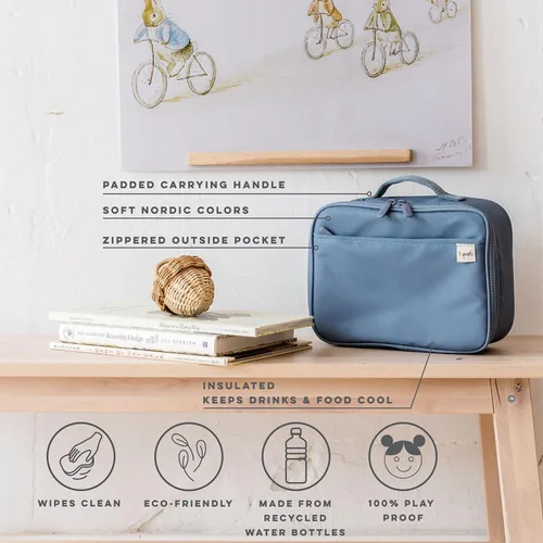 Vista 4 de 3 Sprouts Lonchera para niños, niños y niñas, lonchera aislada para niños y niñas, perfecta para la escuela y los viajes, Loncheras para niños y Azul