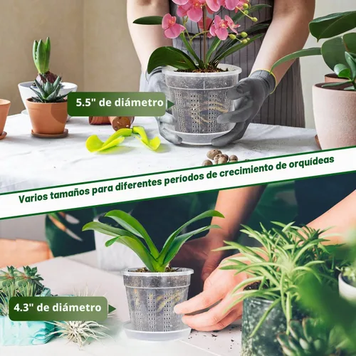 Vista 2 de Maceta de orquídeas con platillos, 4 de cada una de 4.3" y 5.5" macetas de orquídeas con agujeros, 8 piezas de macetas de plástico transparente