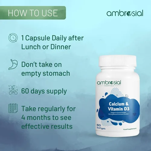 Vista 6 de AMBROSIAL Tabletas de calcio con vitamina D (paquete de 2-120 cápsulas blandas)