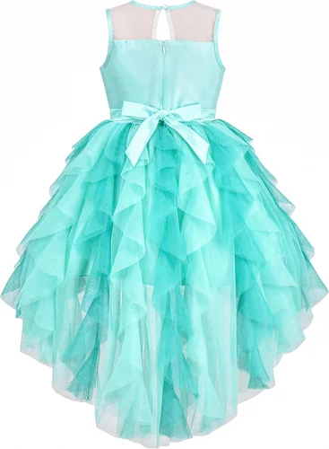 Vista 2 de Sunny Fashion Vestido de niña de las flores Champagne lentejuelas Hi-Low boda dama de honor