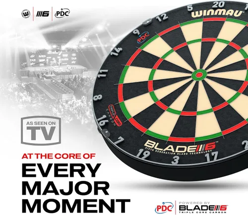 Vista 2 de WINMAU Professional Bristle Dartboard - PDC Tournament Board with Official Tournament Specifications - Available in Blade 6 Single, Dual, Triple