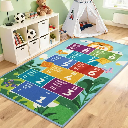 Vista 10 de BEQHAUSE Alfombra de juego para niños, alfombra de tráfico de ciudad verde, ideal para jugar con autos, alfombra de área de juegos de 32 x 60