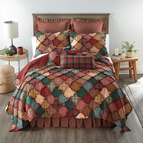 Vista 2 de Donna Sharp Edredón de algodón tamaño King - Campfire Lodge Patrón de piezas y patchwork, lavable a máquina