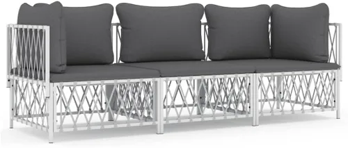 Vista 2 de 3-Piece Patio Lounge Set with Cushions White Steel Outdoor Furniture for Garden Balcony Porch