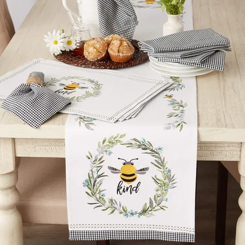 Vista 4 de DII Bumblebee Checkered Kitchen Collection, juego de manteles individuales reversibles, 13x19, Bee Kind Gingham, 4 piezas