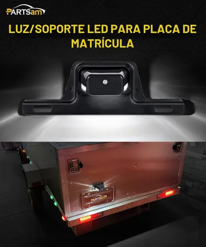 Vista 2 de Partsam Luz LED para matrícula, impermeable, 12 V CC, luz de etiqueta de licencia con soporte, orificio de drenaje, montaje de soporte de acero