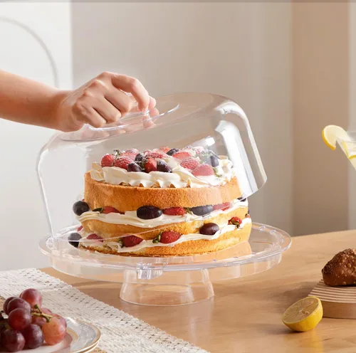Vista 6 de HABIBEE 6-in-1 Soporte multifuncional de acrílico con cúpula para servir pasteles, 12 pulgadas