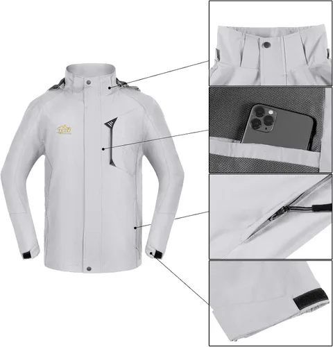 Vista 3 de TEZO Chaqueta impermeable para hombre, con capucha, rompevientos ligera