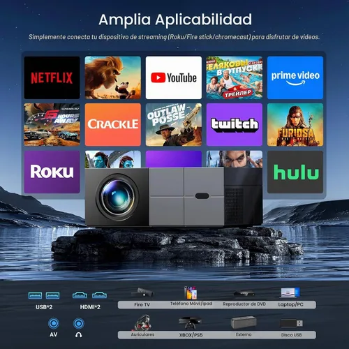 Vista 5 de Proyector con WiFi 6 y Bluetooth 5.3 - [Alto brillo/enfoque eléctrico] Proyector de cine al aire libre, proyector portátil inteligente YOWHICK 1080P