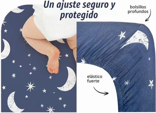 Vista 5 de Sábanas bajeras 100% de algodón orgánico perfectamente compatibles con Graco Pack n Play, Babyletto, Pamo Babe, Hiccapop, Dream on Me, Evenflo, Baby