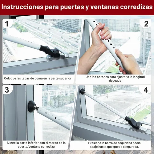 Vista 7 de Barra de seguridad para puerta corredera, paquete de 3 cerraduras