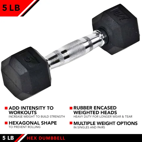 Vista 3 de JFIT Rubber Hex Dumbbell Single, Knurled Grip Free Weight for Men & Women, Strength & Cardio Training Home Gym Workout