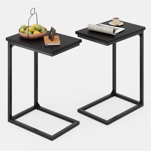 Vista 9 de Mesa auxiliar en forma de C, mesa auxiliar para sofá, mesa de sofá pequeña con marco de metal para sala de estar, dormitorio, sándalo negro