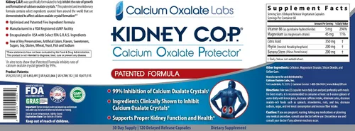 Vista 6 de Kidney COP - Protector de oxalato de calcio 120 cápsulas, soporte renal patentado para cristales de oxalato de calcio, ayuda a detener