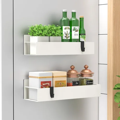 Vista 13 de HuggieGems Paquete de 6 organizadores magnéticos de almacenamiento de especias para refrigerador y horno, organizadores negros para nevera