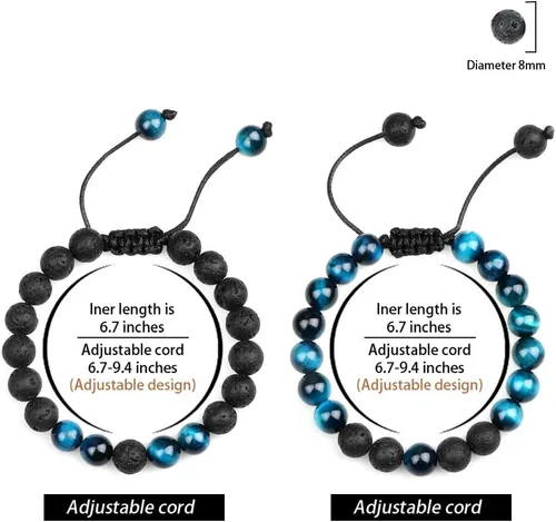Vista 2 de Pulsera de piedra de ojo de tigre para hombres y mujeres, pulsera ajustable de piedra de ojo de tigre natural de 0.315 pulgadas para aromaterapia