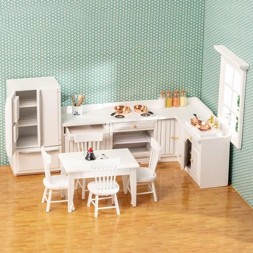Vista 3 de Juego de muebles de casa de muñecas de madera, muebles de casa de muñecas en miniatura a escala 1 12 para cocina de casa de muñecas, muebles de casa